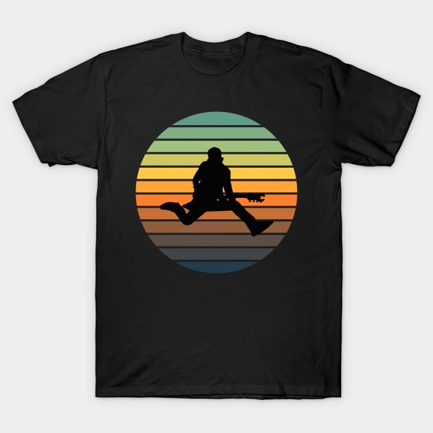 Guitar Player with A Retro Sunset Background for Music Lovers T-Shirt by ViralAlpha